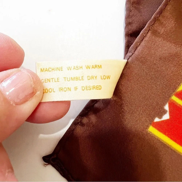 Vintage Rectangle Scarf Made‎ in Japan Brown Orange Yellow 70s Aztec Headscarf - Picture 7 of 8